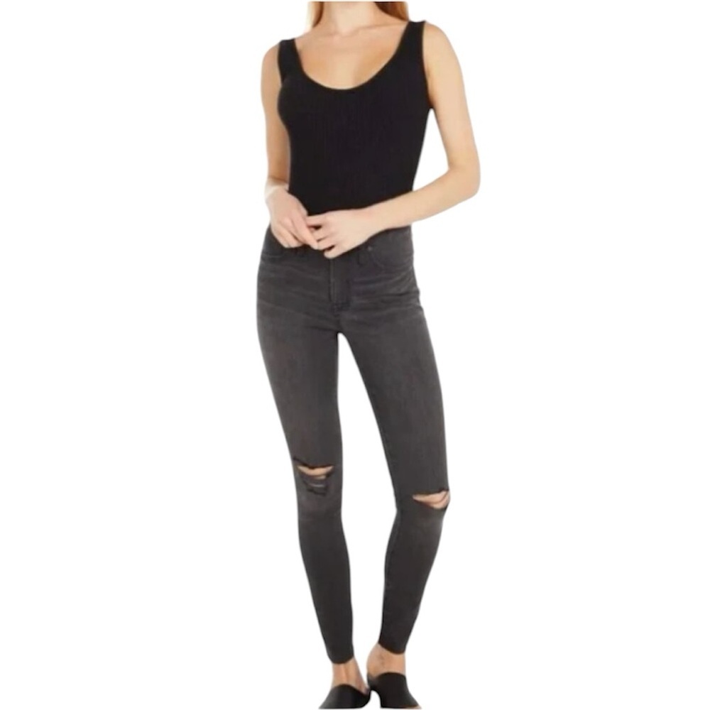 Madewell Women’s 9” Mid Rise Skinny Jeans In Black Size 27 Distressed, Bikercore